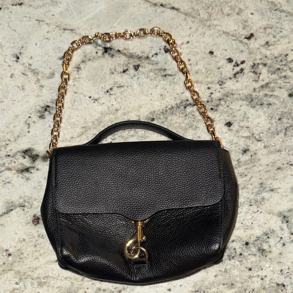 Rebecca Minkoff Black Leather Shoulder Bag with Gold Chain